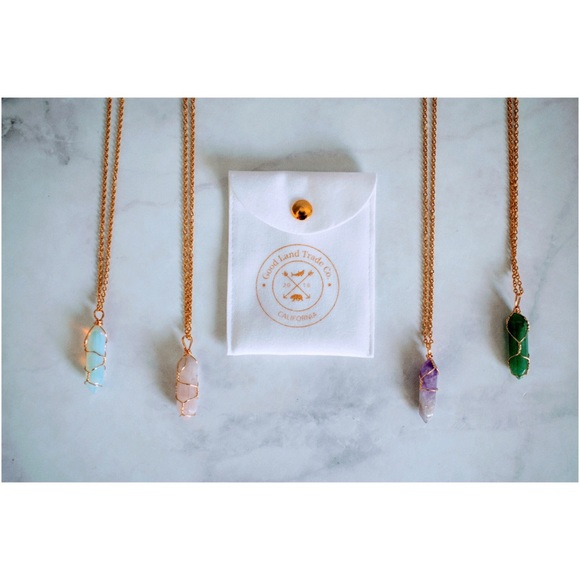 Good Land Trade Co. Accessories - Brand New Wrapped Crystal Pendant & Gold Necklaces